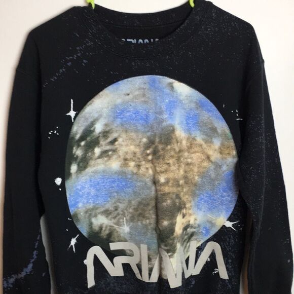 Ariana Grande Splatter Lollapalooza Crewneck black Sweatshirt Sz Small - Picture 4 of 16